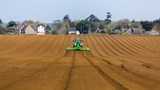 Farm Combine Harvester Large Agricultural Field During Covid 19 Pandemic